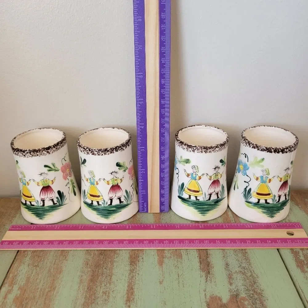 Dutch Folk Art Ceramic Cups • Hand-Painted Japan (Set of 4) 🌸